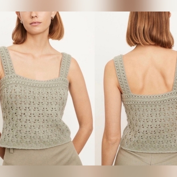 Cashmere Crochet Knit Tank midi Top Grey - Picture 10 of 11